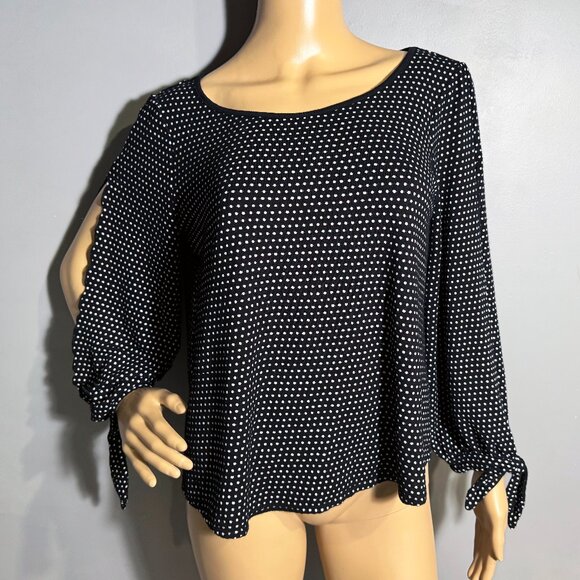 Black & White Polka Dot Blouse – Split Sleeve Tie Detail - Picture 1 of 2